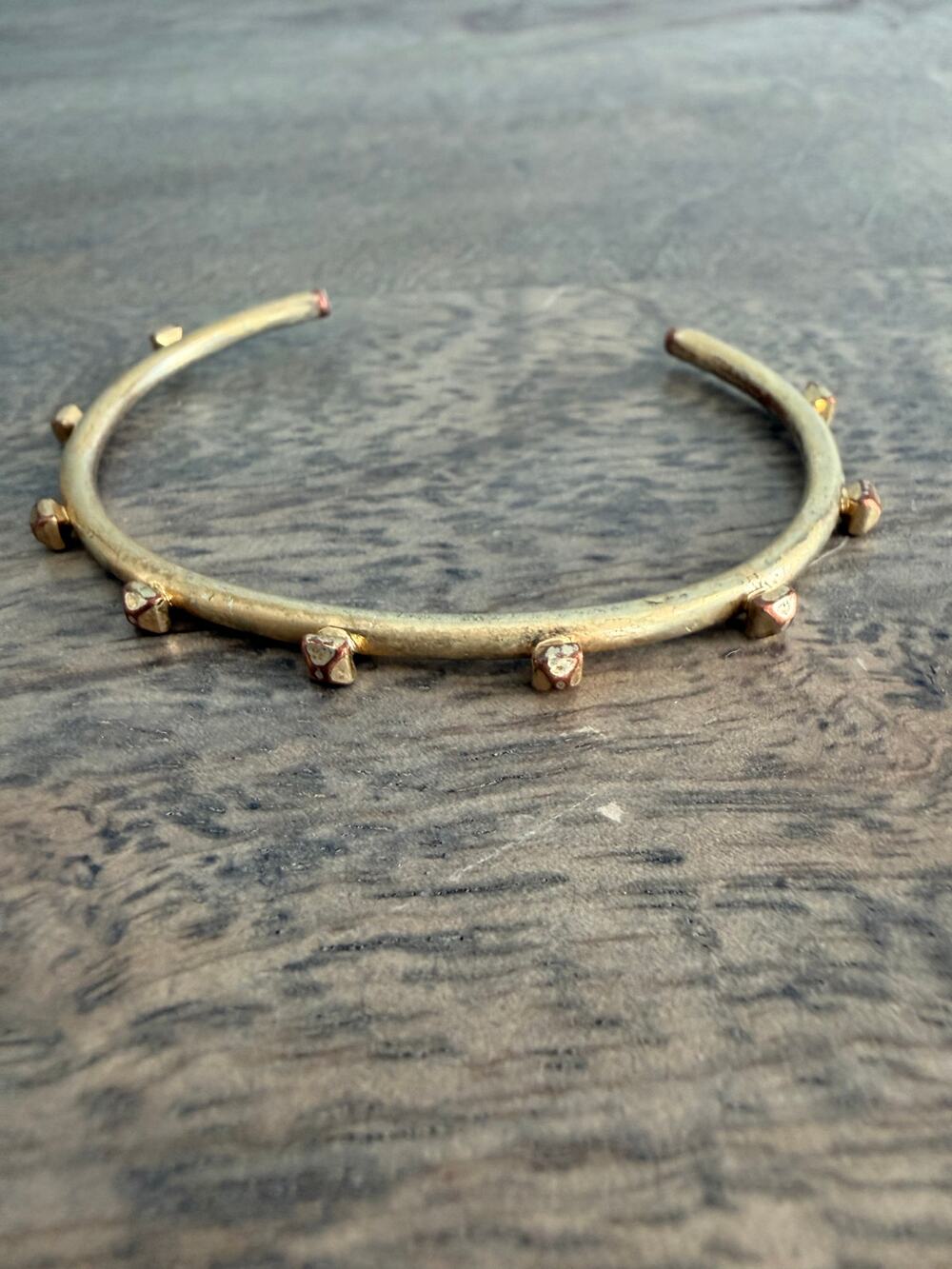 Gold Tone Studded Open Cuff Bangle Bracelet